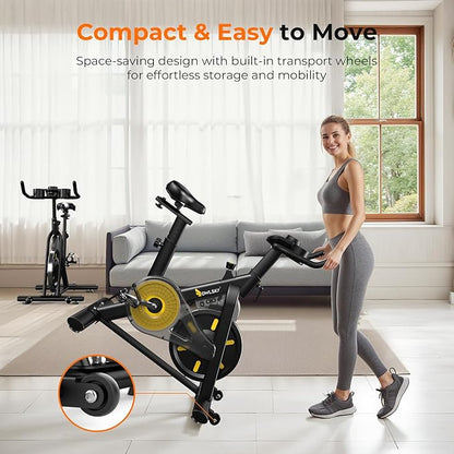 OWLSKY Exercise Bike with APP, Magnetic Resistance Indoor Cycling Bike, 300 lbs Capacity Quiet Stationary Bike for Home Gym Cardio Workout, Adjustable Seat & Tablet Holder