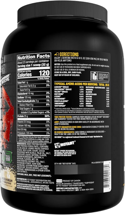 Mutant ISO Surge Whey Protein Isolate Powder Acts Fast to Help Recover, Build Muscle, Bulk and Strength, 1.6 lb (Cookies & Cream)