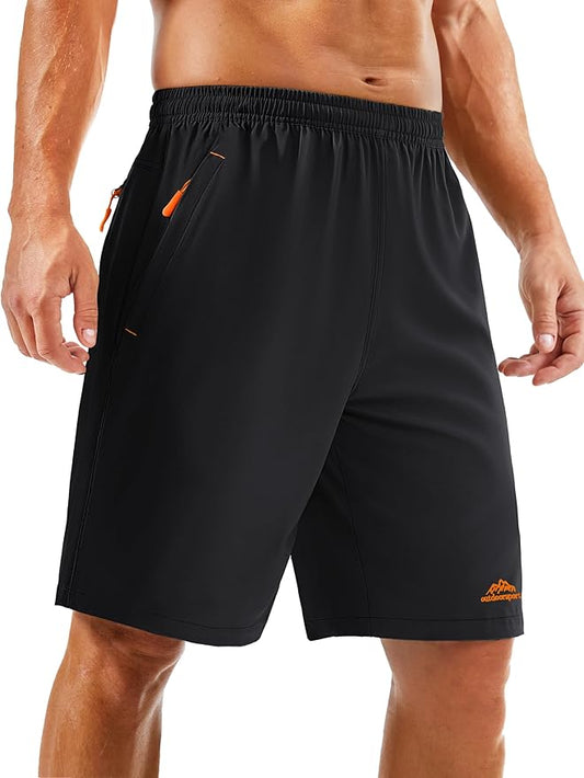 TACVASEN Men's Running Athletic Shorts 9" Quick Dry Workout Gym Shorts Lightweight Summer Shorts 3 Zipper Pockets
