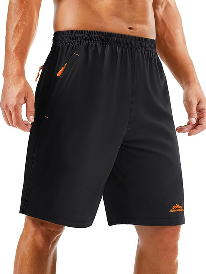 TACVASEN Men's Running Athletic Shorts 9" Quick Dry Workout Gym Shorts Lightweight Summer Shorts 3 Zipper Pockets