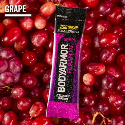 BODYARMOR Flash IV Electrolyte Packets, Grape - Zero Sugar Drink Mix, Single Serve Packs, Coconut Water Powder (6 Count)