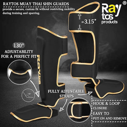 Muay Thai Shin Guards - MMA Kickboxing Leg Instep Protective Pads, Martial Art Sparring Gear for BJJ Karate Boxing Taekwondo Training, Men Adults Kids Children
