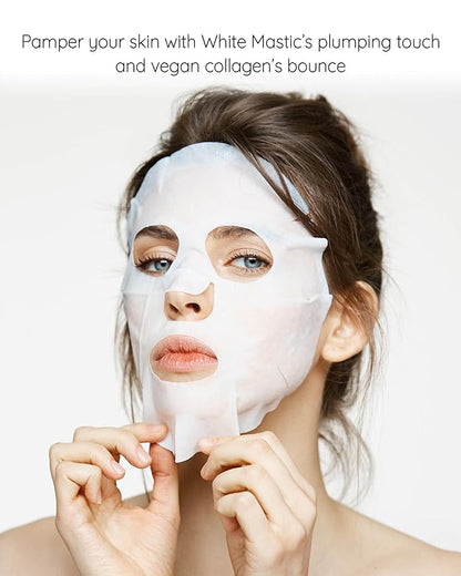 MASTINA White Mastic Face Mask (Collagen Volume, 4 pc) Premium Korean Skin Care for Elasticity & Radiance Rough Sagging Skin White Mastic Hyaluronic Acid