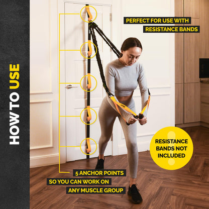 Door Anchor Strap for Resistance Bands with 5 Loops and Metal D-Rings
