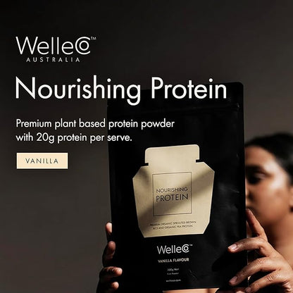 WelleCo Vegan Protein Powder, Gluten Free Premium Organic Sprouted Brown Rice & Pea Protein Blend, Low Carb & Dairy Free, for Energy, Muscle Recovery, 16g Protein Per Serving, Vanilla, 35.2oz Pouch