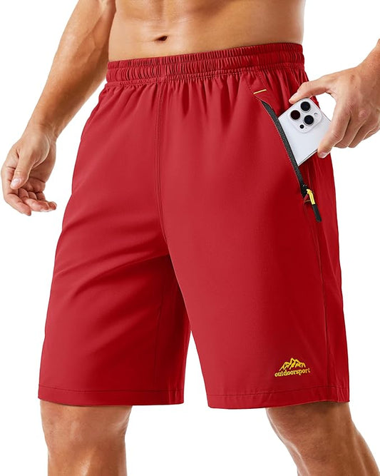 TACVASEN Men's Running Athletic Shorts 9" Quick Dry Workout Gym Shorts Lightweight Summer Shorts 3 Zipper Pockets