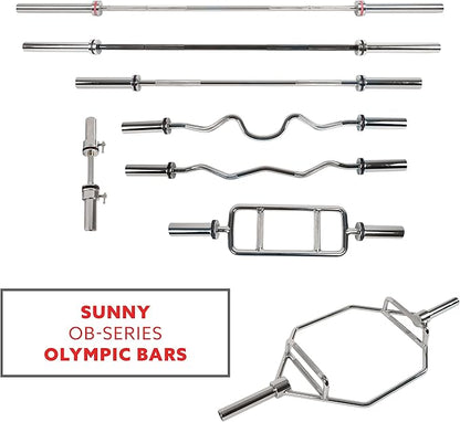 Sunny Health & Fitness Strength Training Olympic Hex Bar Barbell, High Load Capacity, Swivel Handles, Safety Clips, Knurled Handles for Deadlifts, Shoulder Presses, Shrugs, Back Rows, Weightlifting