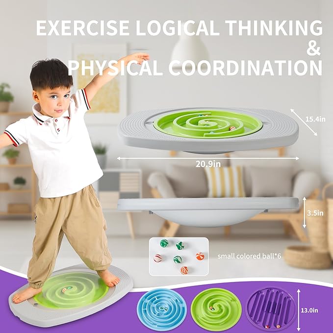 Balance Board Kids, Toddler Balance Board Maze, Wobble Board with 6 Colored Balls,3 Replacement Labyrinth Boards, Balancing Board Physical Therapy for Sensory Training
