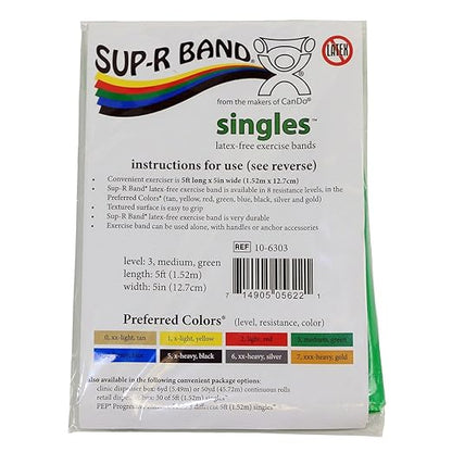 Cando 10-6303 Sup-R Latex Free Exercise Band, 5' Singles, Medium, Green (Pack of 2)