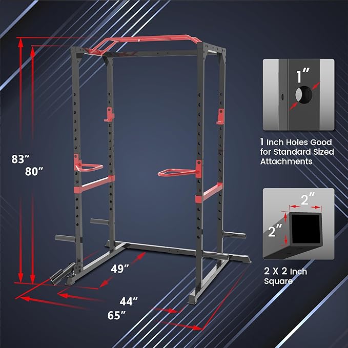Fitness Reality Power Cage Squat Rack with Optional LAT Pulldown, Cable Crossover, 800 lb Capacity, Multi-Grip Pull-Up Bar, Adjustable Safety Bars, Strength Training for Home Gym