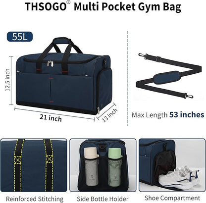21 inch Gym Bag for Men with Shoe & Wet Compartment - 55L Duffle Bag for Travel Sport (Navy Blue)