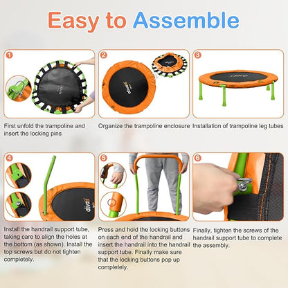 Ativafit 36inch Mini Toddler Trampoline for Kids Ages 2-6 Indoor Outdoor Folding Small Rebounder Trampoline with Foam Handle Safety Padded Cover Fun for Kids