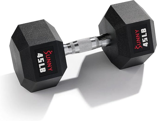 Sunny Health & Fitness Hex Style Dumbbell 5 LBS TO 50 LBS Chrome Handles, Hand Weight for Strength Training, Home Gym, Exercise, Workout Equipment Multiple Size Options