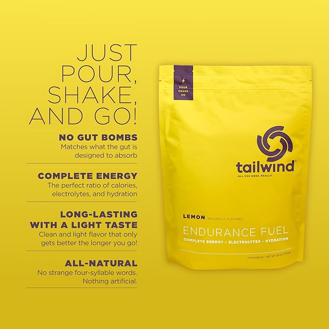 Tailwind Nutrition Endurance Fuel, Carbohydrate & Electrolyte Sports Drink Mix Powder, Gluten-Free, Vegan, Lemon, 50 Servings