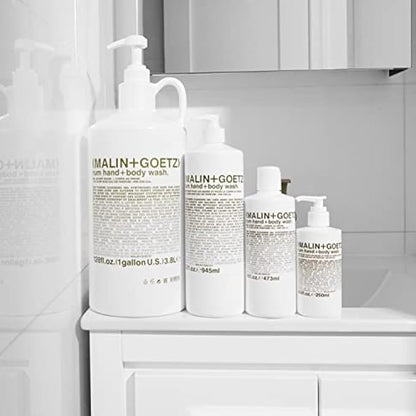 MALIN+GOETZ Rum Hand + Body Wash, 128 Fl. Oz. – Allows Up to 15 Refills, Natural Cleansing, Purifying & Hydrating for Women & Men, For All Skin Types, No Stripping or Drying, Cruelty-Free & Vegan