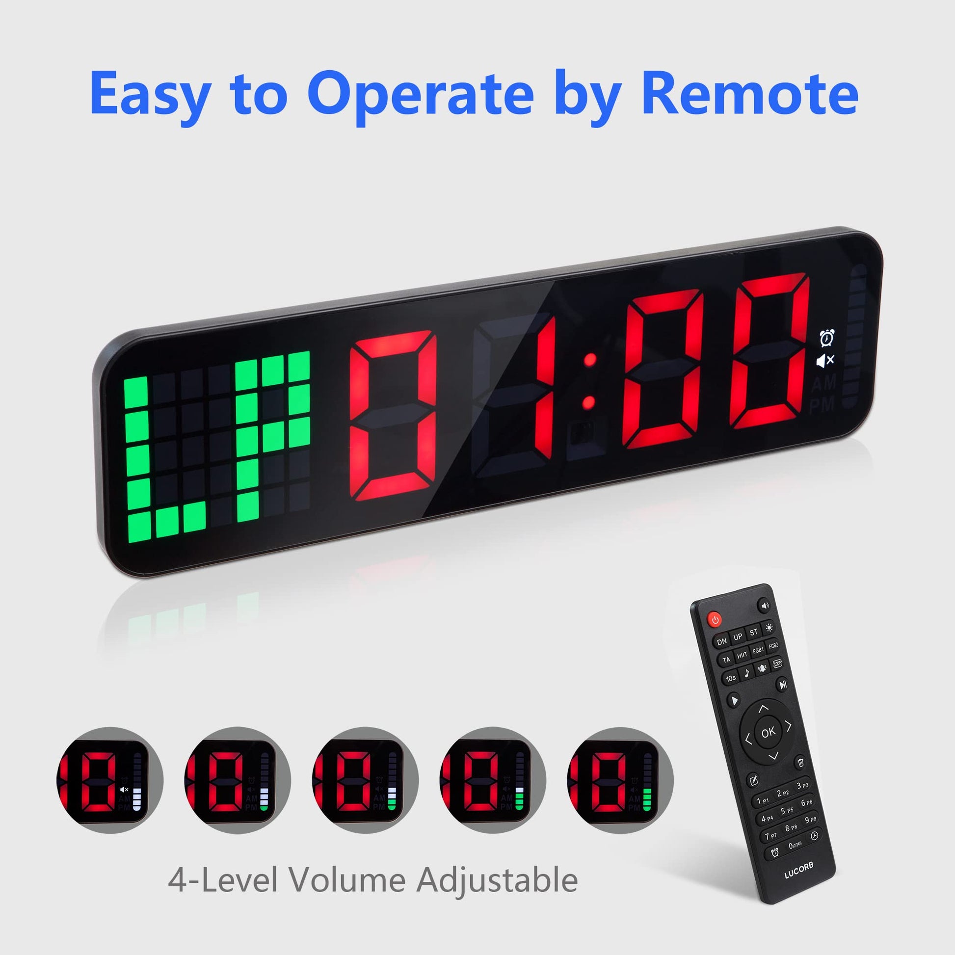 LUCORB Gym Timer - Large Digital Gym Clock Wall with Interval Time Progress Bar, Countdown/Up