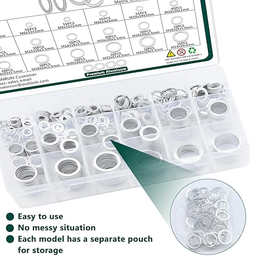 600PCS Oil Drain Plug Gasket Kit,18 Sizes Aluminum Crush Washers Assortment Kit,Automotive, Crush Washer Oil Drain Plug M6 M8 M10 M12 M14 M16 M18 M20 M22 M24