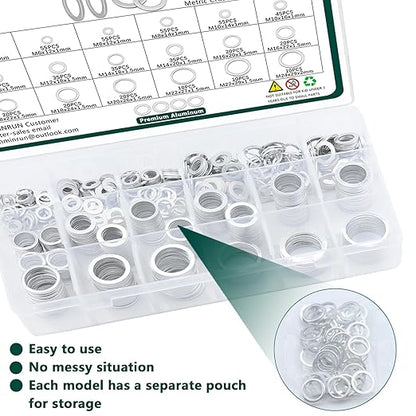 600PCS Oil Drain Plug Gasket Kit,18 Sizes Aluminum Crush Washers Assortment Kit,Automotive, Crush Washer Oil Drain Plug M6 M8 M10 M12 M14 M16 M18 M20 M22 M24