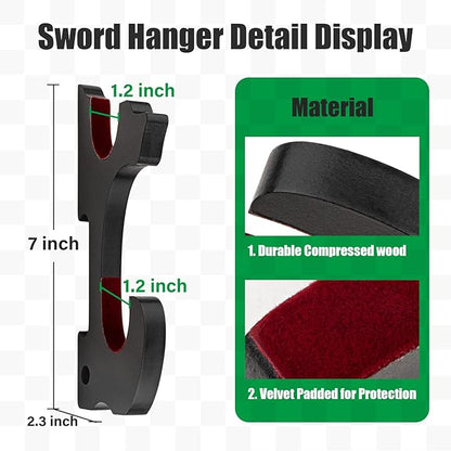 Sword Holder Wall Mount 2-Tier Velvet Padded Hook Katana Holder Adjustable Display Hanger for Samurai Sword Tanto Rapier Light Saber Cosplay Blade Tanjirou Demon Slayer Weapon Rack