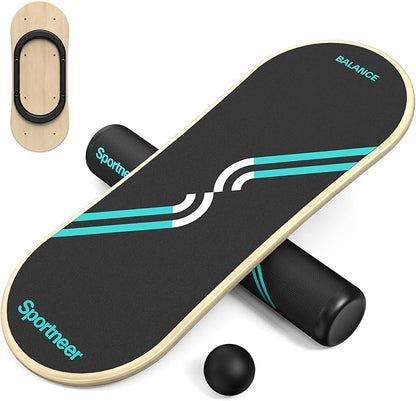 Sportneer Balance Board 7 Modes Wobble Board with Adjustable Stoppers Exercise Balancing Stability Trainer for Improve Balance, Surf Trainer & Physical Therapy - Roller and 2.8'' Ball Included