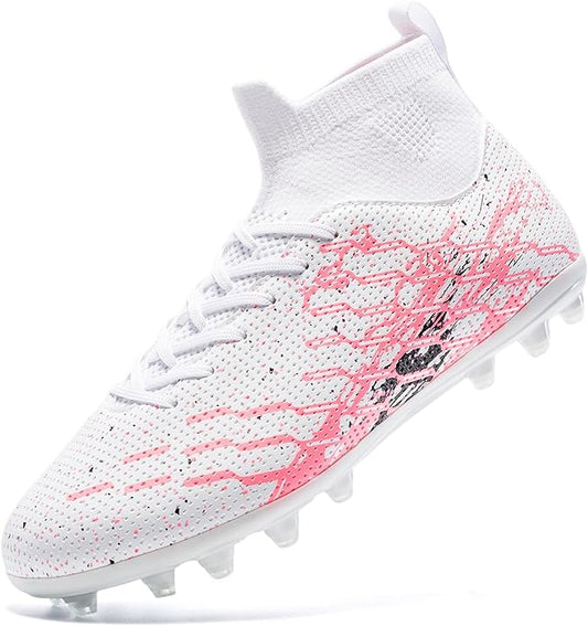 Unisex Soccer Cleats Lightweight No-Tie Lacing System Multi-Surface Football Shoes with Ankle