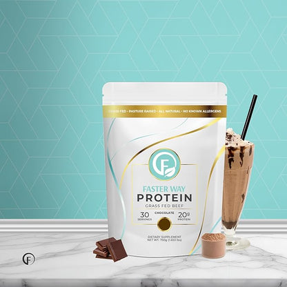 Faster Way - Protein Powder - Hydrolyzed Grass Fed Beef - 20g of Protein Per Serving - Muscle Growth & Recovery - 9 Essential Amino Acids - Sugar, Gluten & Dairy Free - Non-GMO -Chocolate -30 Servings