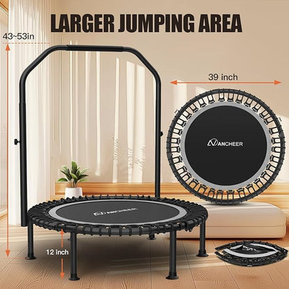 Bungee Rebounder Trampoline,ANCHEER 40" Foldable Fitness Trampoline with 4-Level Adjustable Handlebar, 450LBS Capacity, Resistance Ropes&Upgraded Bungees Safe for Home/Cardio,Workout Indoor/Outdoor