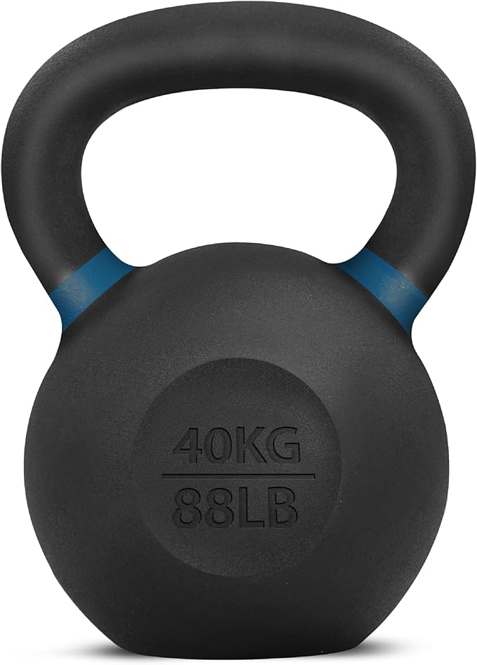 Yes4All Kettlebell, Heavy Duty Powder Coated Cast Iron Kettlebells, Non-Slip Handle & Flat Bottom for Conditioning, Strength Training & Full Body Exercises at Home Gym - Single & Pair