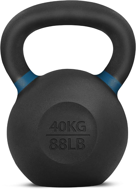 Yes4All Kettlebell, Heavy Duty Powder Coated Cast Iron Kettlebells, Non-Slip Handle & Flat Bottom for Conditioning, Strength Training & Full Body Exercises at Home Gym - Single & Pair
