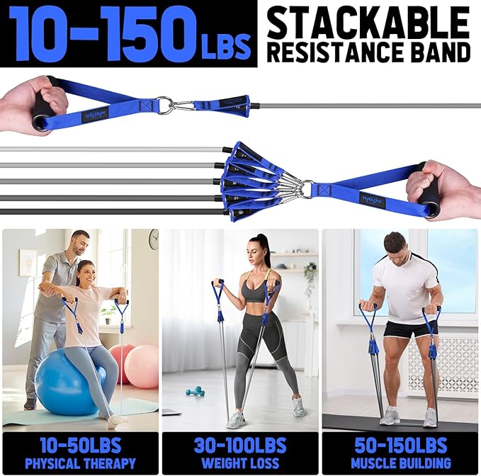 WALITO Resistance Bands Set - Exercise Bands with Handles, Door Anchor, Legs Ankle Straps, for Heavy Resistance Training, Physical Therapy, Muscle Training, Yoga, Home Workouts, Gym Equipment