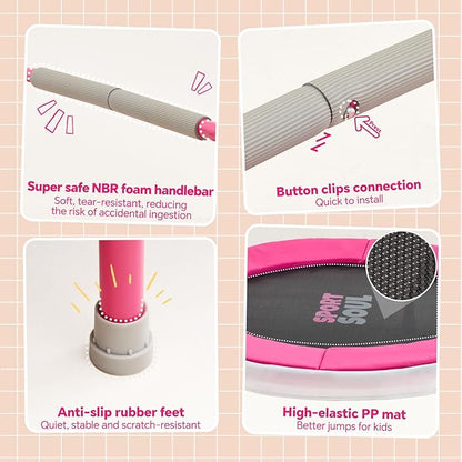 SPORTSOUL Mini Trampoline for Kids 3-6 with Super Safe Foam Handle Bar, 3ft Toddler Trampoline Indoor with No-Gap Cover for Indoor and Outdoor