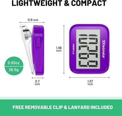 3D Pedometer for Walking, Simple Step Counter with Large Digital Display, Step Tracker with Removable Clip Lanyard, Accurately Track Steps for Men Women Kids Adults Seniors