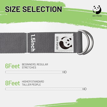 Slim Panda Yoga Strap for Stretching,Cotton Yoga Strap with Adjustable D-Ring Buckle,Non-Elastic Yoga Belt for Pilates,Gym Workouts,Physical Therapy,Improve Flexibility