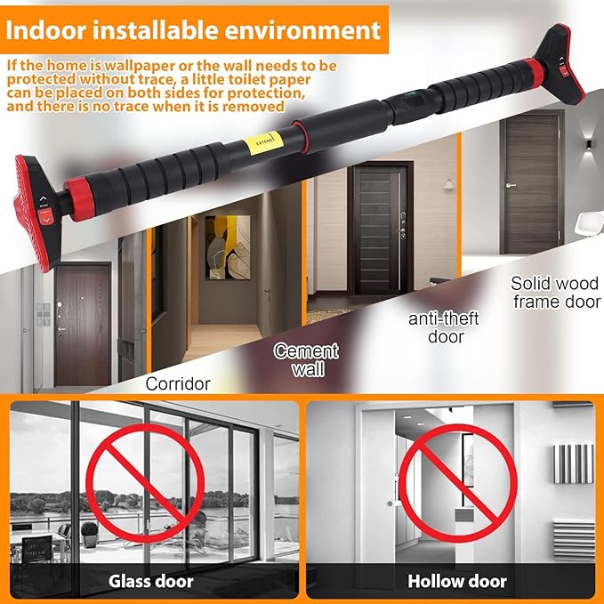 Adjustable Pull Up Bar for Doorway - 440LBS Weight Capacity, No Screws Installation with Level Meter and Auto Lock, Chin Up Bar for Home Gym Strength Training