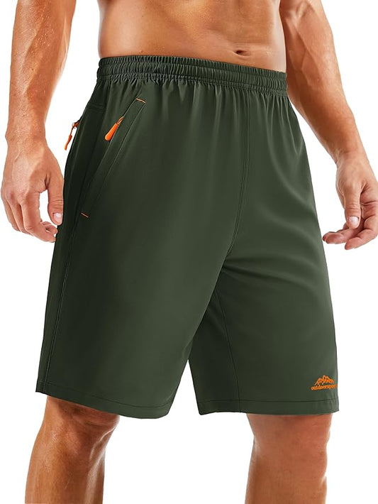 TACVASEN Men's Running Athletic Shorts 9" Quick Dry Workout Gym Shorts Lightweight Summer Shorts 3 Zipper Pockets