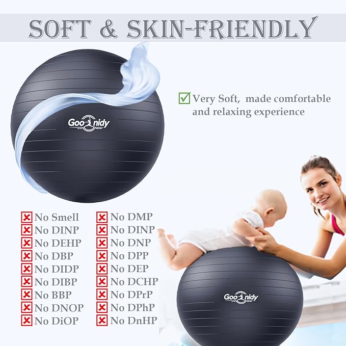 Soft Exercise ball, Anti-Burst Yoga Ball Chair Supports 2200lbs, Workout Equipment w/ Pump for Pregnancy Medicine Birthing Physical Therapy Stability Excersing Birth Swiss Fitness Gym Physio Labor Abs