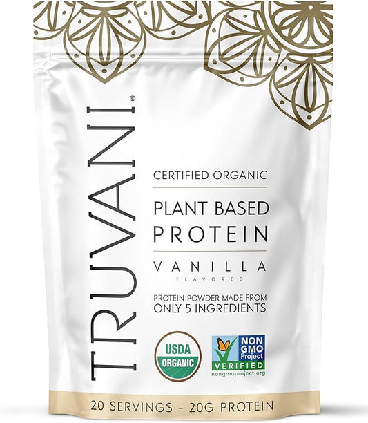 Truvani Vegan Pea Protein Powder | Vanilla | 20g Organic Plant Based Protein Per Serving | 20 Servings | Keto | Gluten & Dairy Free | Low Carb | No Added Sugar
