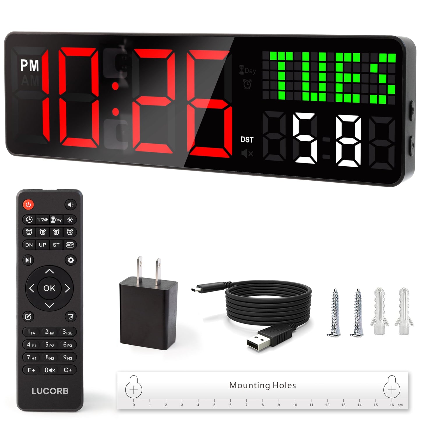 Home Gym Timer, 12'' Interval Workout Clock with Seconds | Remote Control | 5 Display Modes, 4