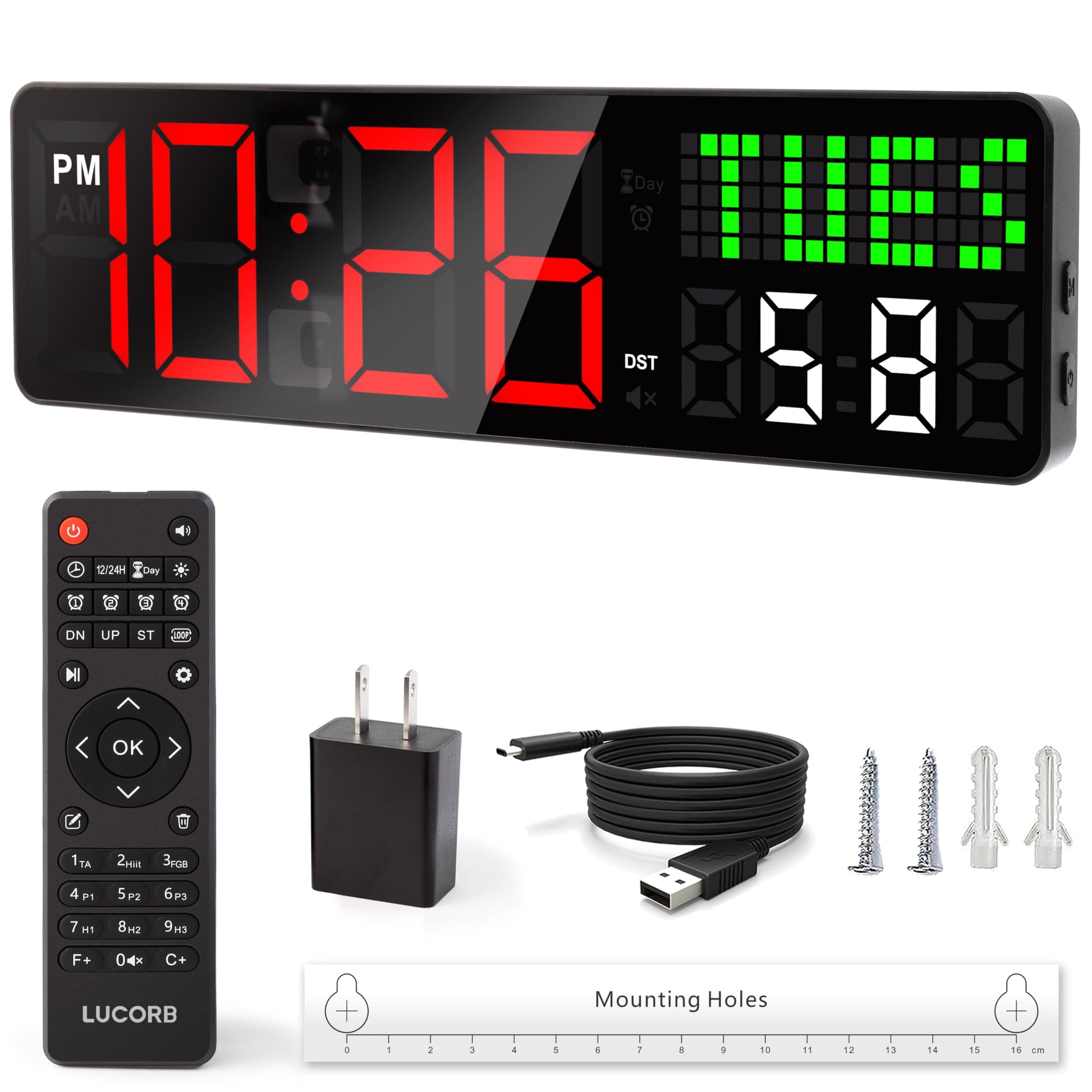 Home Gym Timer, 12'' Interval Workout Clock with Seconds | Remote Control | 5 Display Modes, 4