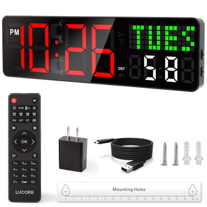 Home Gym Timer, 12'' Interval Workout Clock with Seconds | Remote Control | 5 Display Modes, 4