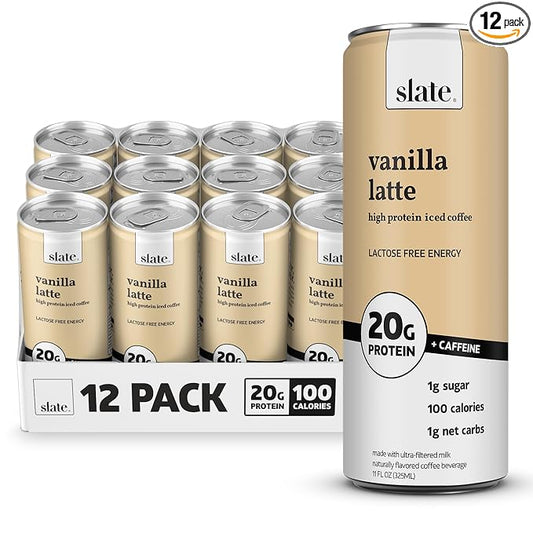 Slate Milk - High Protein Iced Coffee - Vanilla Latte - 175mg Caffeine, Lactose Free Energy - 20g