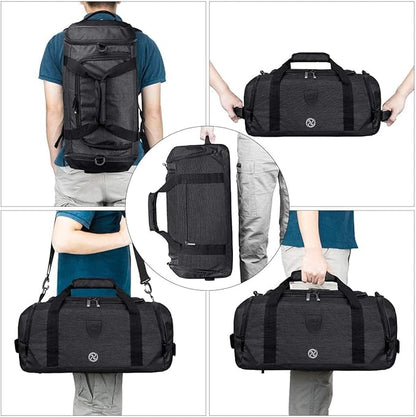 Gym Duffle Bag Backpack Waterproof Sports Duffel Bags Travel Weekender Bag for Men Women Overnight Bag with Shoes Compartment Black