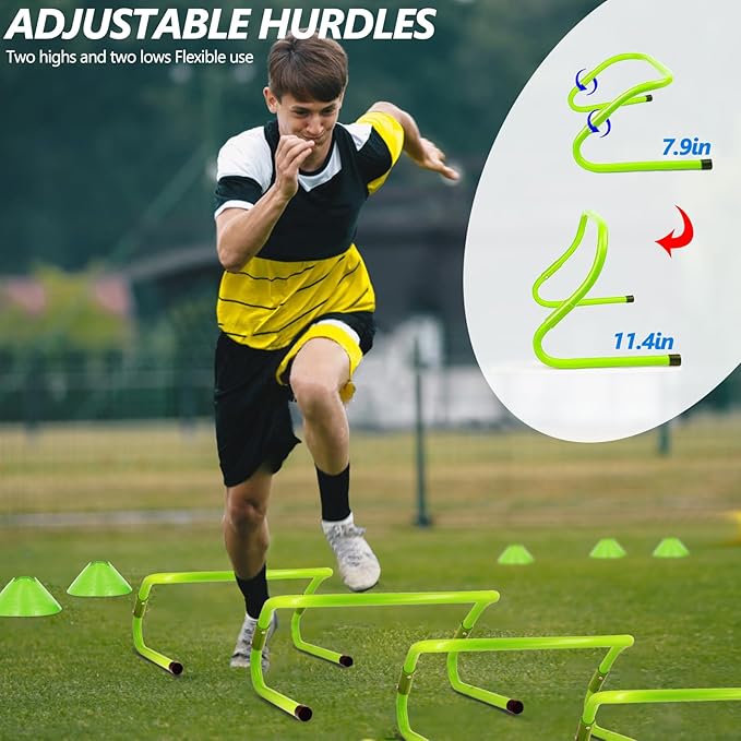 Agility Training Equipment, Football Training Equipment Includes 20FT Agility Ladder,4 Adjustable Agility Hurdles, 12 Football Cones, Parachute, for Training Soccer Basketball Athletes