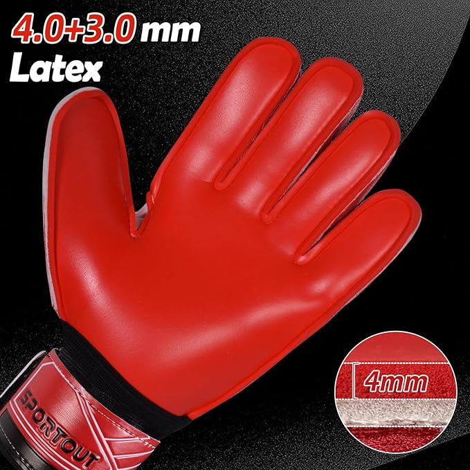 Sportout Goalie Gloves, Goalkeeper Gloves with Finger Protection, Breathable Soccer Goalie Gloves, 4mm Latex, for Kids Youth and Adult