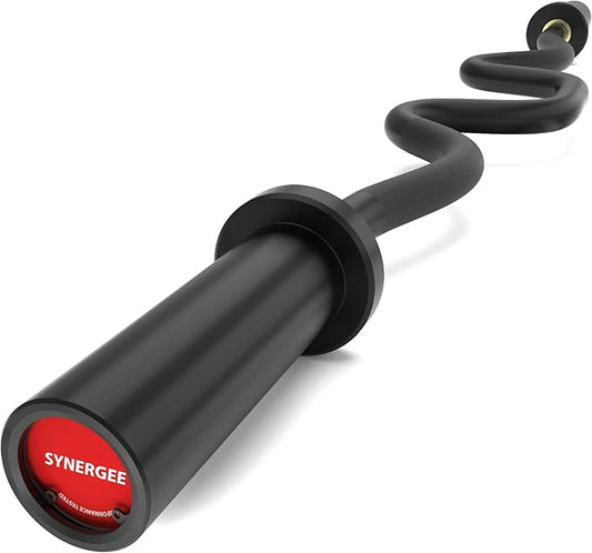 Synergee Commercial Super EZ Curl Olympic Bar Chrome, Black Phosphate and Red with Powder Coated Brass Bushings Excellent for Bicep Curls and Triceps Extensions