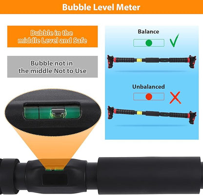 Adjustable Pull Up Bar for Doorway - 440LBS Weight Capacity, No Screws Installation with Level Meter and Auto Lock, Chin Up Bar for Home Gym Strength Training