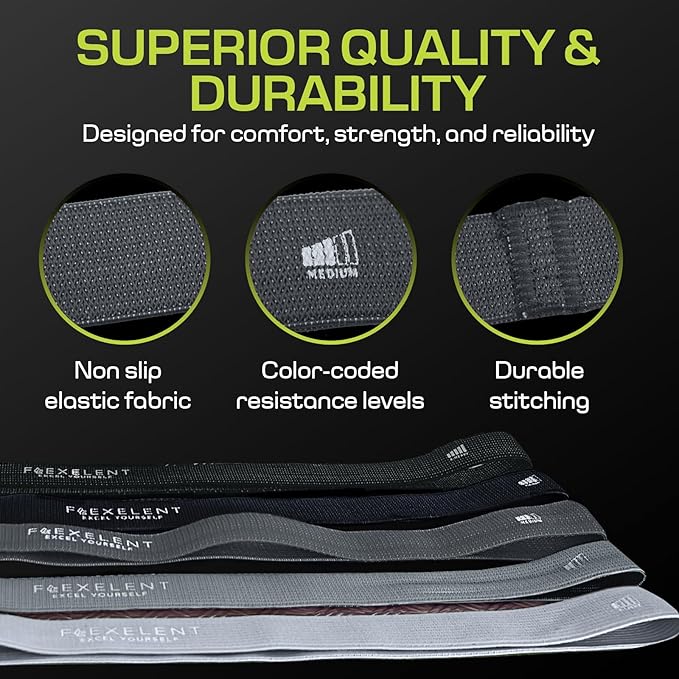 Fabric Resistance Bands for Working Out with 5 Strength Levels - Extra Light to Extra Heavy, Thick Resistance Workout Bands for Legs, Glutes, Hip, Stretching, Strength Training, and Physical Therapy