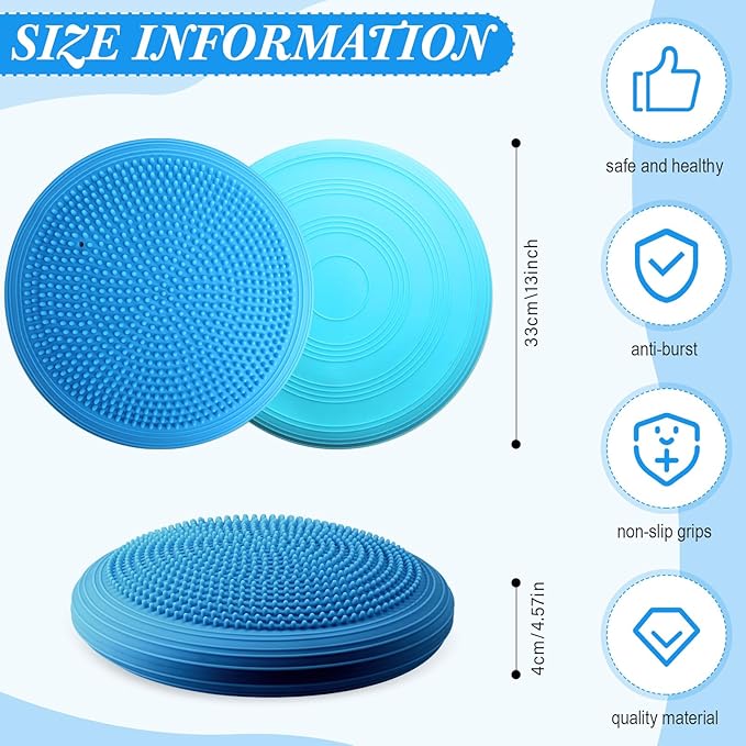 Libima 4 Pcs Wiggle Seat Inflated Wobble Cushion for Sensory Kid 13 Inches Balance Disc Flexible Seating for Classroom Sensory Pad for Chair Wiggle Cushion with Needle Pump