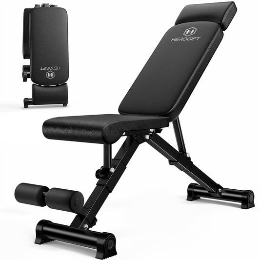 HEROGIFT Adjustable Weight Bench, 600 LB Capacity with Headrest