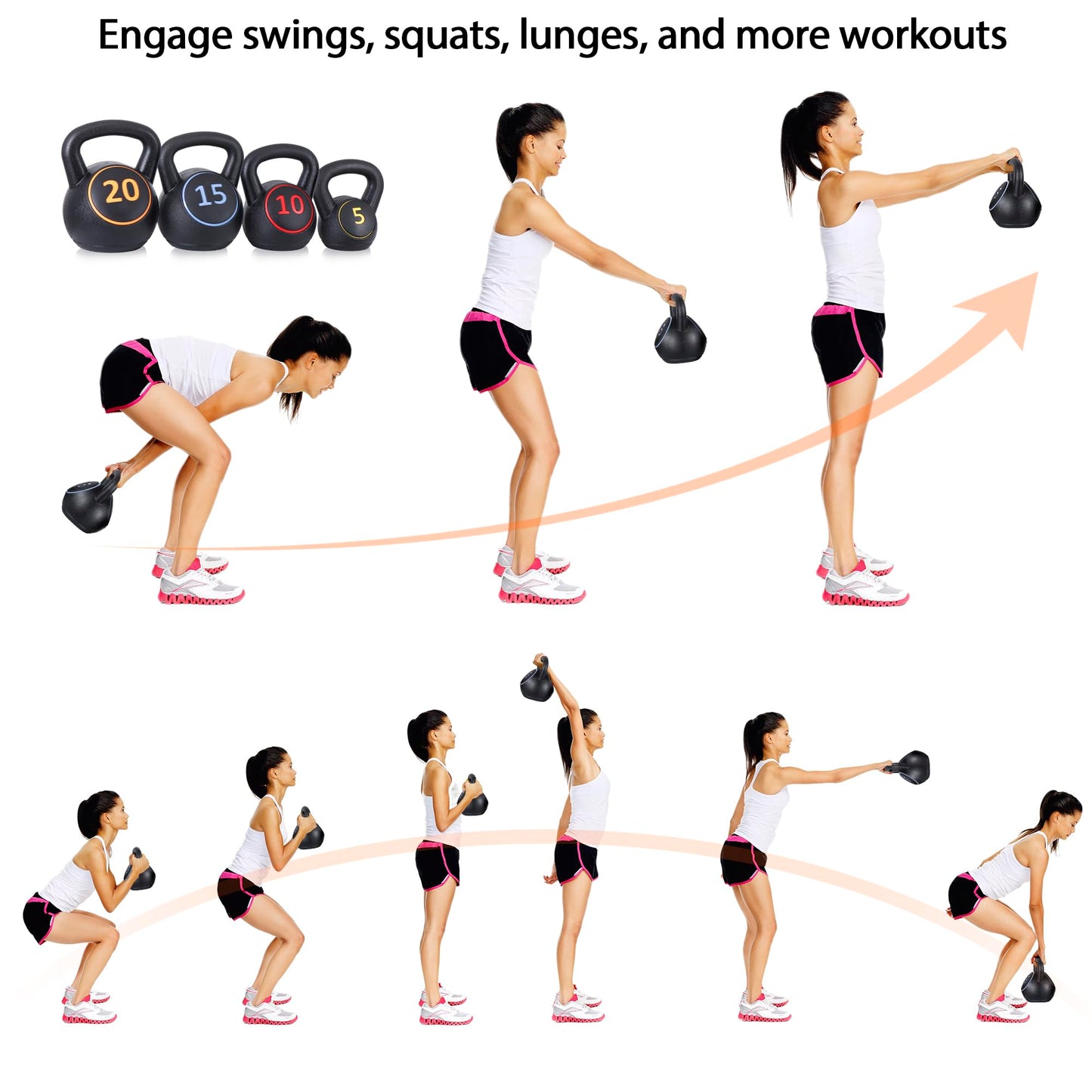 F2C Kettlebell Sets 4 Piece Strength Training KettleBells Weight Set 5lb, 10lb, 15lb, 20lb HDPE